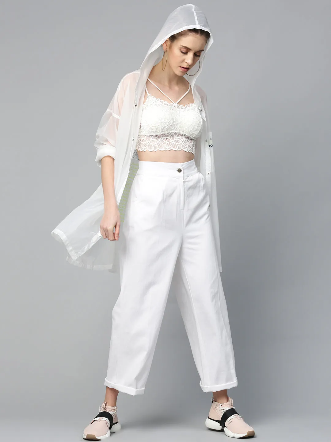 White Twill Wide Leg Pants