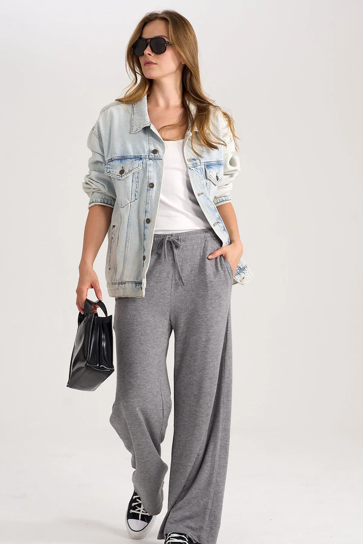 Wide Grey Knit Pants