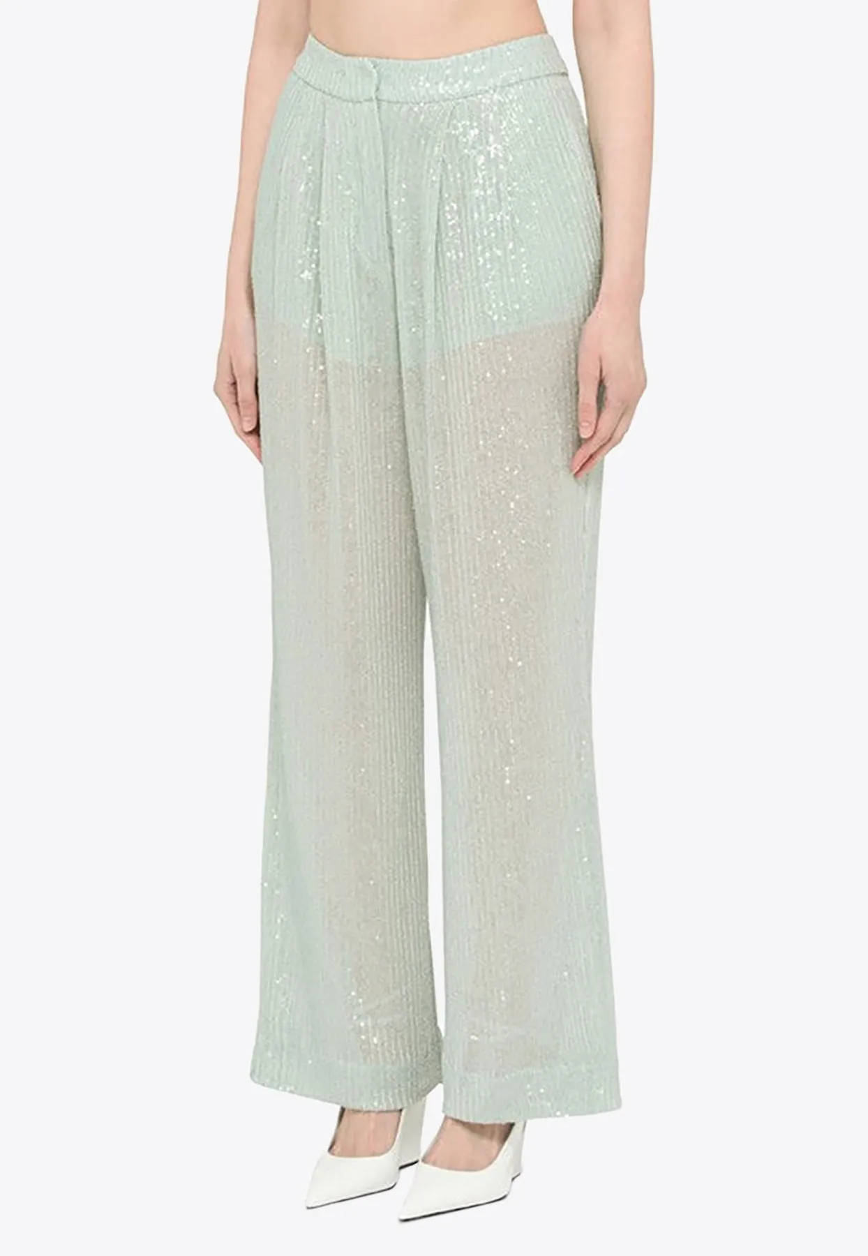 Wide-Leg Sequined Pants