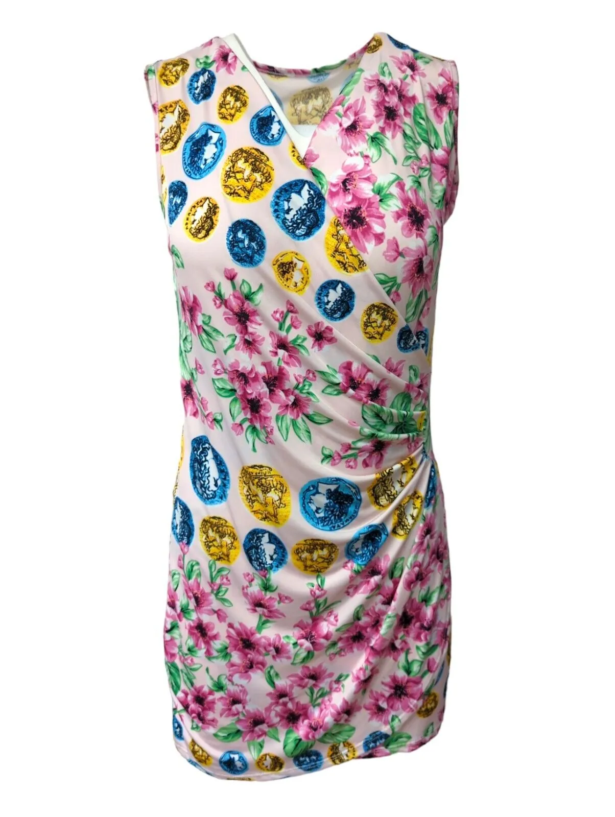 Women Wrap Jersey Dress Pink Floral Print V Neck Summer Size S - Pepper Tree London