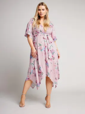 Yours Curve Floral Hanky Hem Wrap Dress