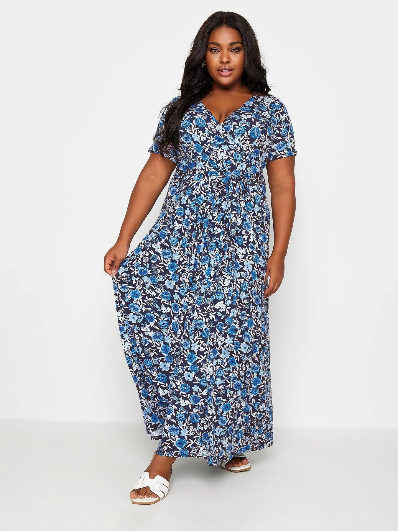 Yours Curve V/E Wrap Dress Navy Based Picnic