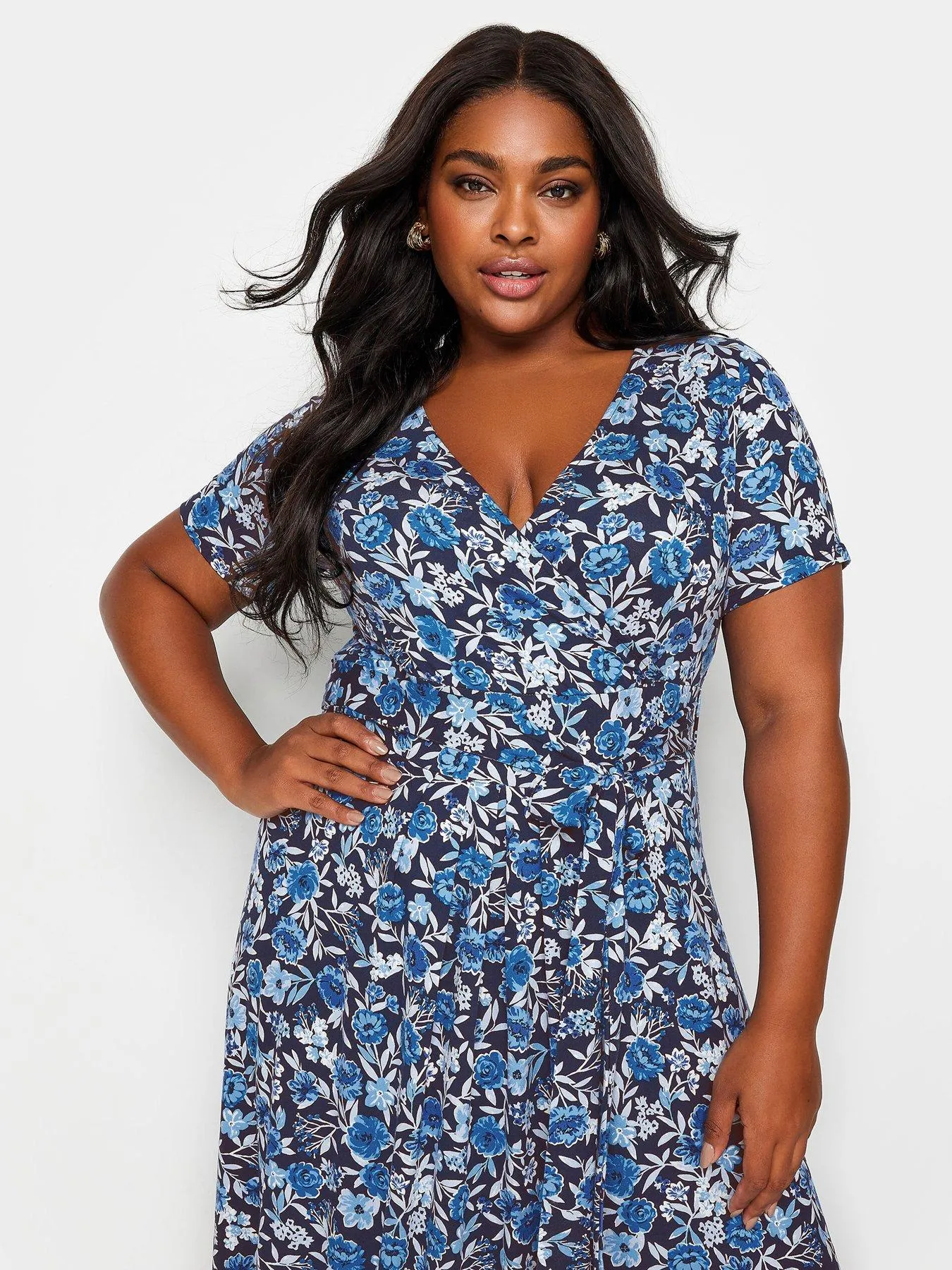 Yours Curve V/E Wrap Dress Navy Based Picnic