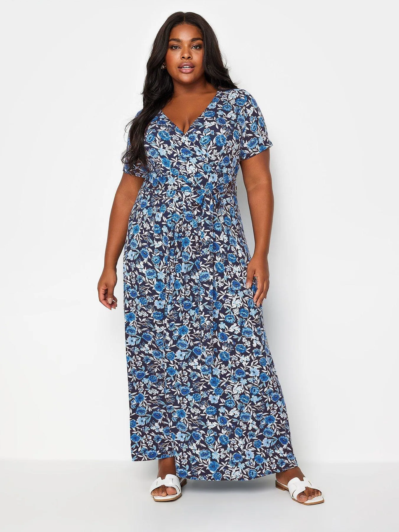 Yours Curve V/E Wrap Dress Navy Based Picnic