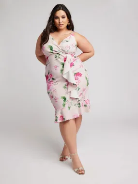 Yours Floral Ruffle Wrap Dress (Curve) - Pink