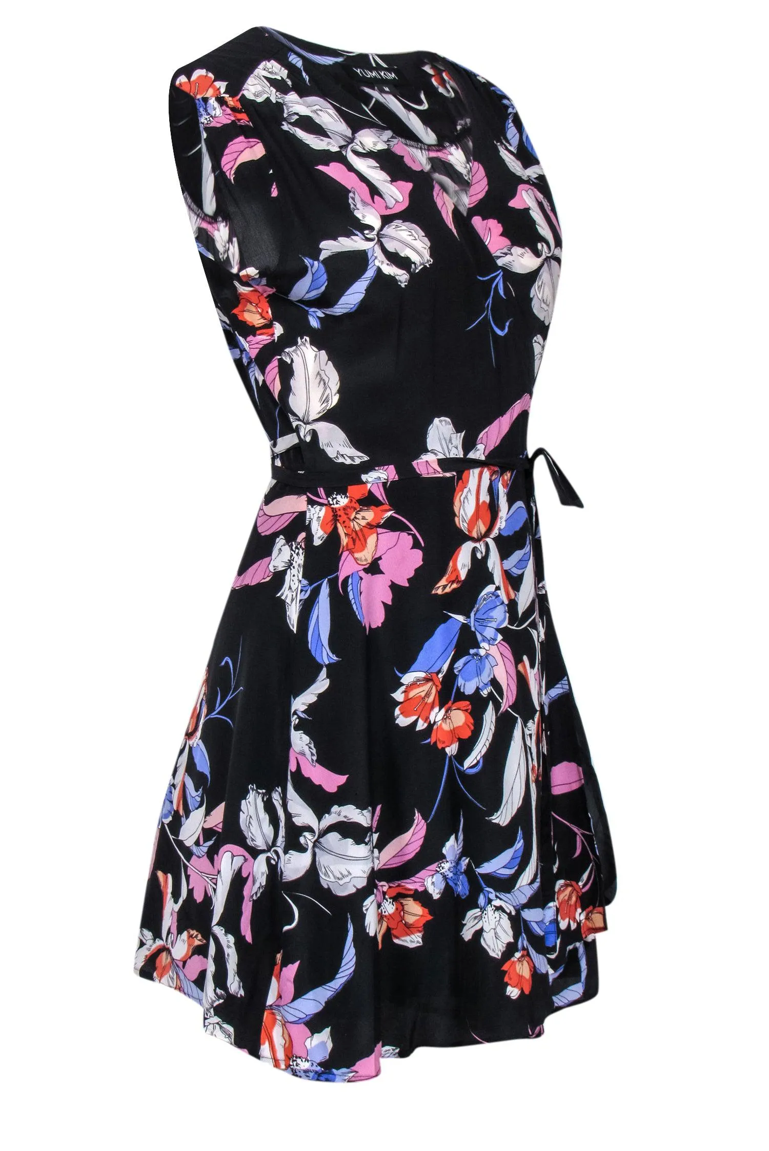 Yumi kim - Black Blue & Pink Floral Print Wrap Dress Sz M