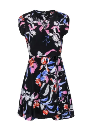 Yumi kim - Black Blue & Pink Floral Print Wrap Dress Sz M