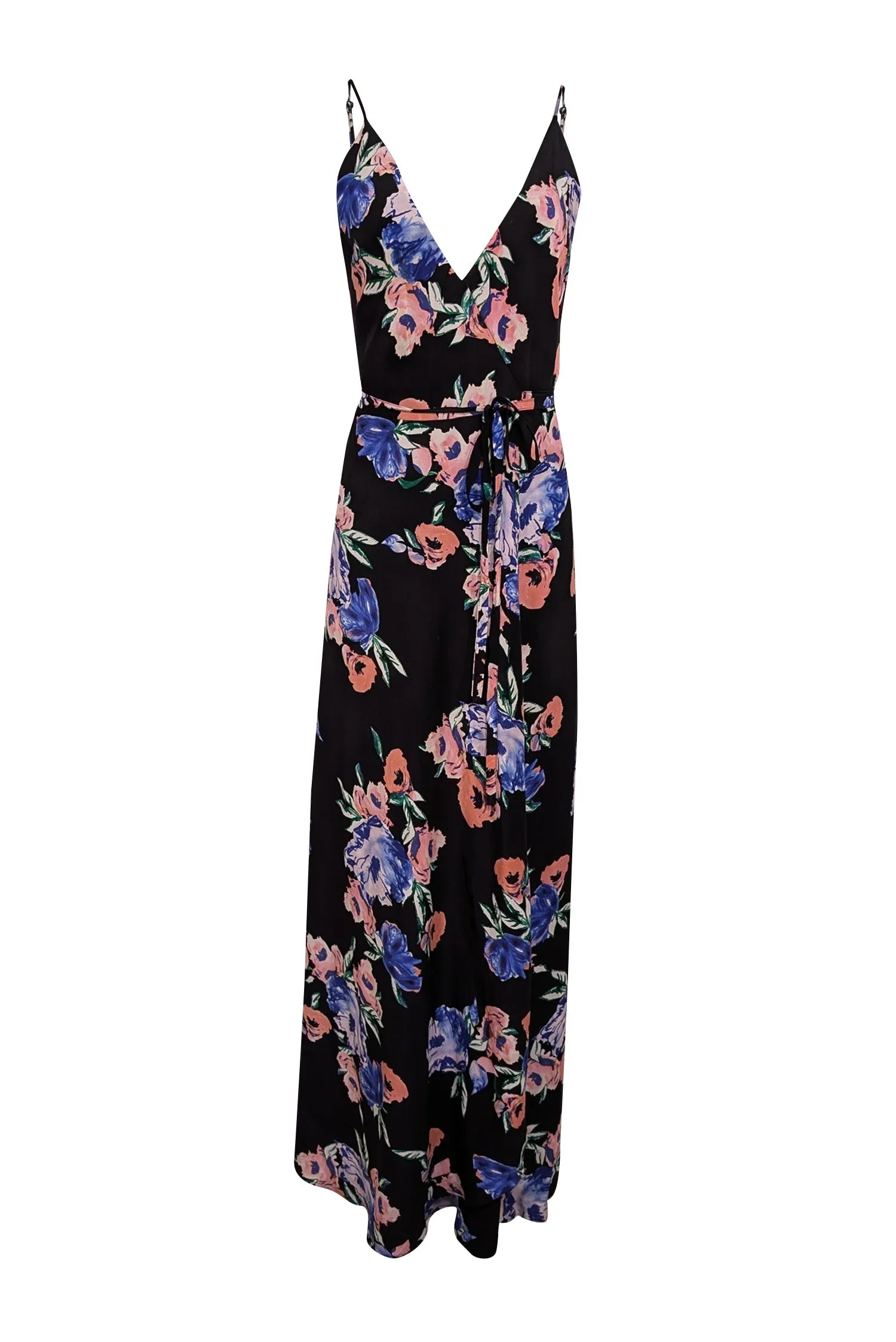 Yumi Kim - Black Sleeveless Floral Maxi Wrap Dress Sz L