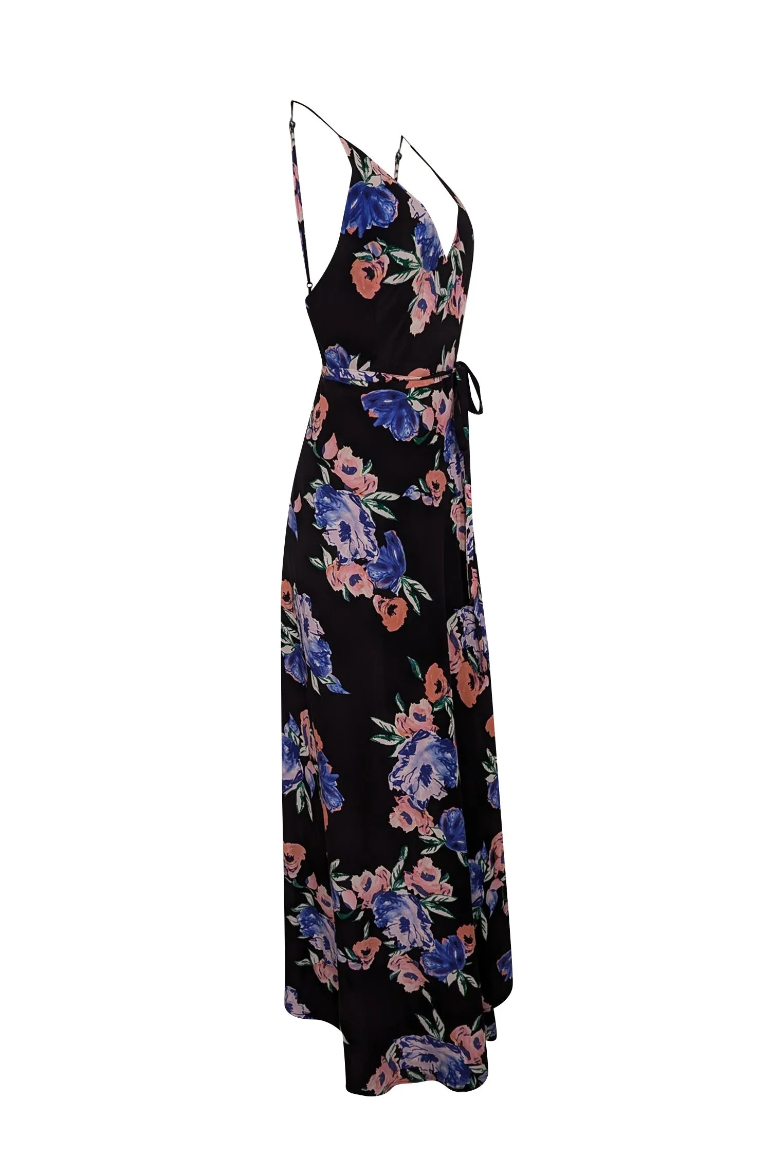 Yumi Kim - Black Sleeveless Floral Maxi Wrap Dress Sz L