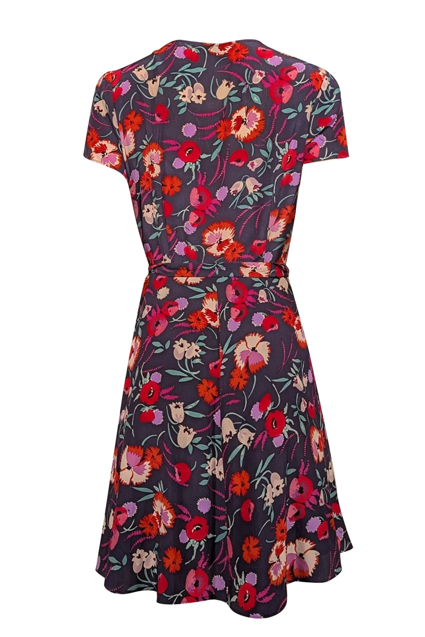 Yumi Kim - Navy w/ Red & Purple Floral Print Silk Wrap Dress Sz M