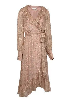 Zimmermann - Blush Silk & Metallic Fil Coupe Wrap Dress Sz 10