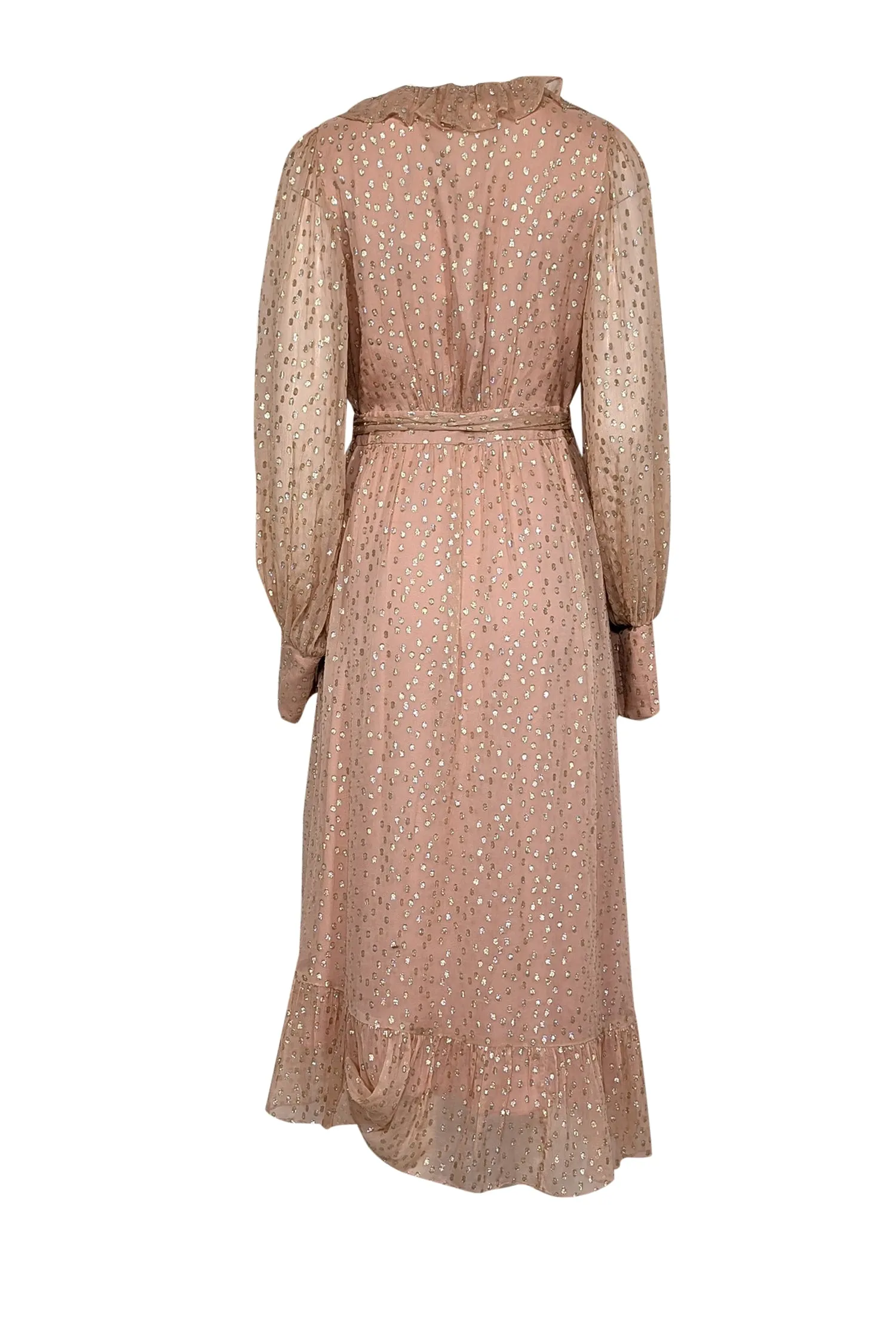 Zimmermann - Blush Silk & Metallic Fil Coupe Wrap Dress Sz 10