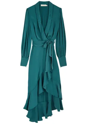 ZIMMERMANN Silk-satin midi wrap dress  -                         -                     -                