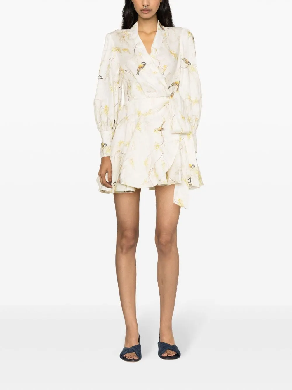 ZIMMERMANN    Zimmermann Floral Print Linen Wrap Mini Dress