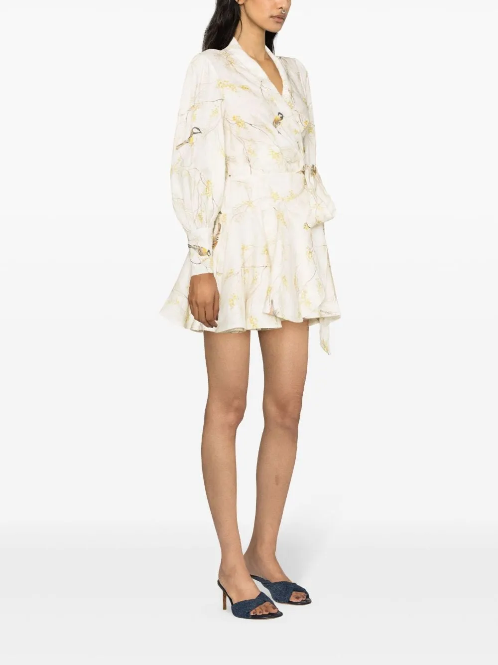 ZIMMERMANN    Zimmermann Floral Print Linen Wrap Mini Dress