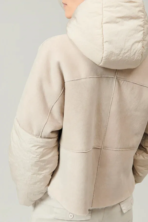 Zip Up Padded Sheepskin Jacket - Sand