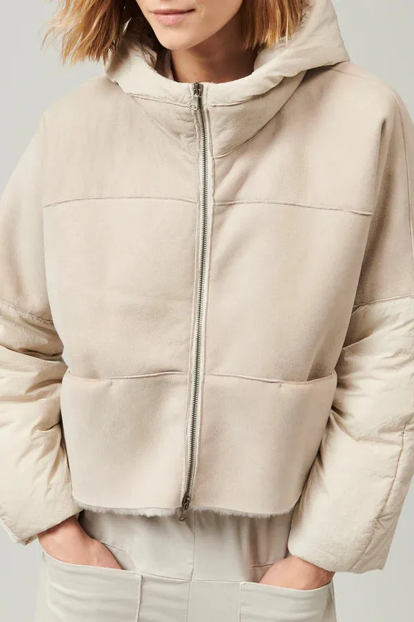 Zip Up Padded Sheepskin Jacket - Sand