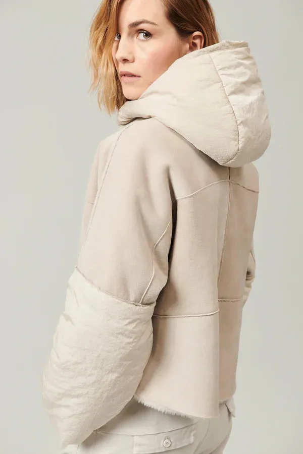 Zip Up Padded Sheepskin Jacket - Sand