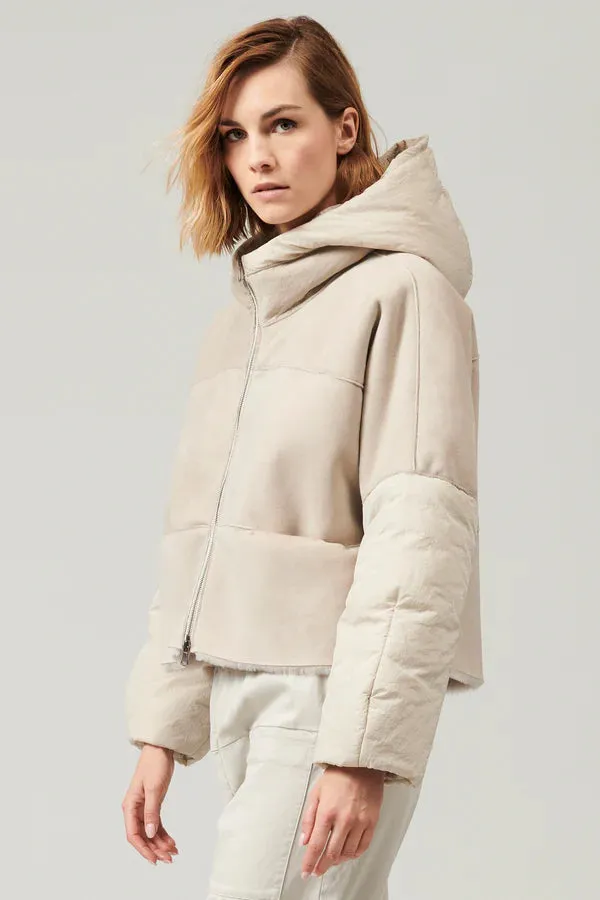 Zip Up Padded Sheepskin Jacket - Sand